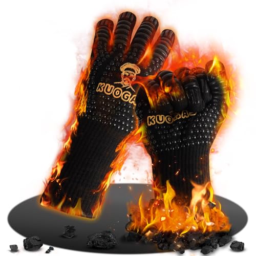 Luvas para churrasco, resistentes ao calor até 800 °C, luvas de forno, luvas de cozinha, luvas de forno de algodão, Preto