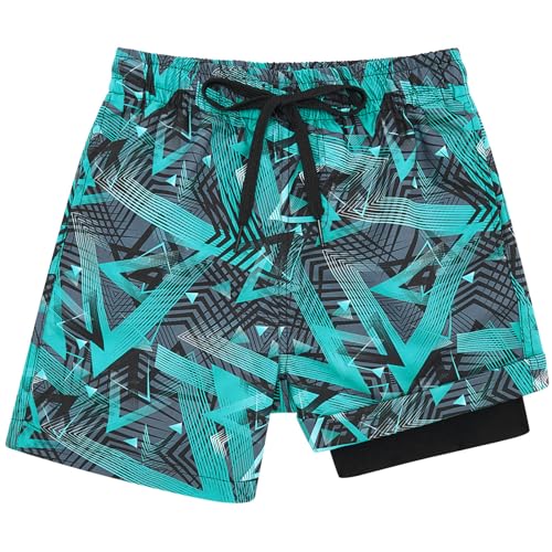 Kids4ever Fato de banho infantil de secagem rápida calções de compressão com forro antifricção cuecas tipo boxers fato de banho calções de praia de 7 a 18 anos