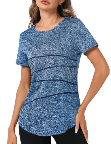Terecey T-shirts desportivas de manga curta mulher t-shirt técnica para mulher solta t-shirt fitness mulher e gola redonda t-shirt desportiva de secagem rápida para ioga pilates S-XXL