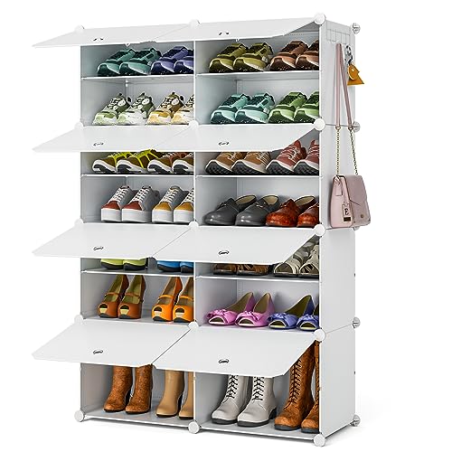 FUNLAX Armário de sapateira, sapatos 2 linhas de 8 plantas podem armazenar 32 pares de sapatos para sala de estar alpendre corredor quarto, branco
