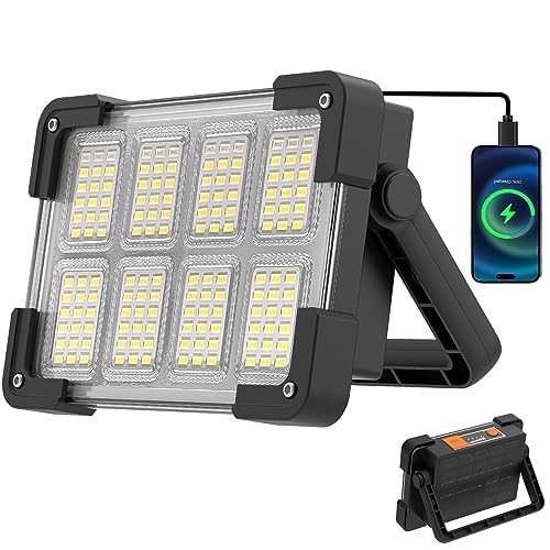 OHAYORI Foco LED recarregável, luz de trabalho portátil USB de 4 modos, banco de energia, luz de trabalho LED solar impermeável para campismo, jardim, pesca, garagem, emergência