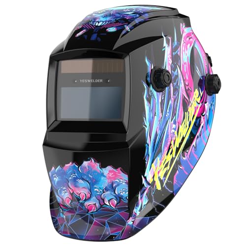 YESWELDER Pasta de soldar automática, cor verdadeira, 92,5 x 42,5 mm, máscara de soldar alimentada por energia solar, capuz capacete de soldagem de sombra larga 4/9-13 para TIG MIG ARC Grind