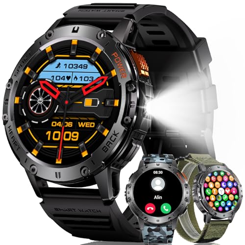 MEGALITH Relógio inteligente homem chamadas: Bluetooth com LED lanterna podómetro - Smartwatch desportivo (sem GPS)