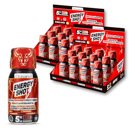 DRASANVI ENERGY SHOT 5 horas de energia TOTAL | Reduz a fadiga, com magnésio, taurina, L - Arginina, colina, guaraná, maca, gineng, cafeína e vitaminas, pack 24 unidades sabor limão