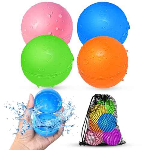 Smirodi Balões de água reutilizáveis para crianças, brinquedos aquáticos de verão para meninos e meninas, brinquedos de praia para piscina para festa de verão (4 peças)