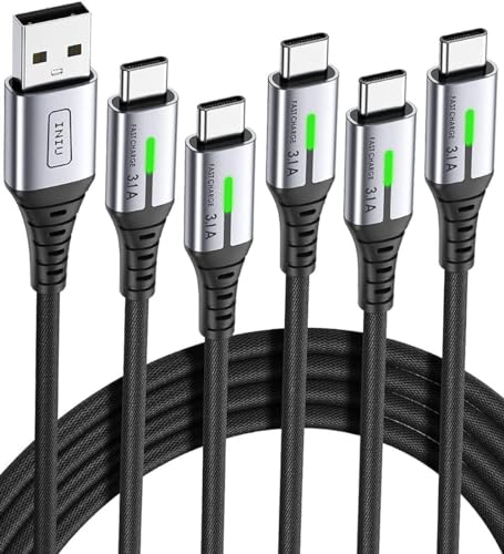INIU Cabo USB C de carregamento rápido 3,1 A, [5 Pack] QC3,0 cabo USB A USB C, cabo tipo C trançado de nylon para iPhone 16 15 Pro Max Samsung S20 S10 S9 Note 10 9 8 Huawei Xiaomi (2 2 + 11111110