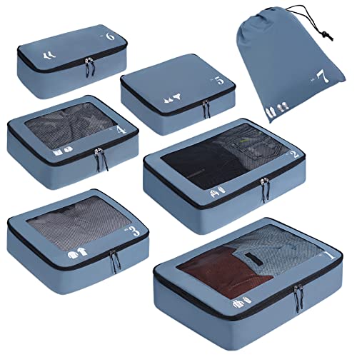 ECOHUB Organizador mala de 7 peças pack cubos de resistente ao desgaste organizador mochila ecológica organizador de viagem organizador de bagagem cubos de embalagem para roupas, sapatos (azul)