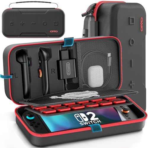 Funda para Nintendo Switch 2025, Bolsa de Transporte para Switch 2 para Joy-Con 2 y Consola, Funda de Viaje para Switch 2 para 24 Tarjetas de Juego y Accesorios, Organizador Cable y Adaptador-Rojo