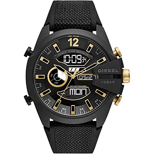 Diesel Relógio analógico digital para homens com correia em Nylon DZ4552, Preto e tom dourado, 51 mm, Desportivo