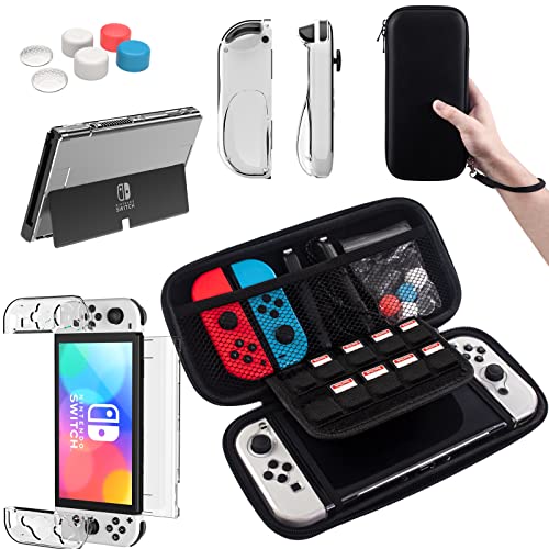 Teyomi® Funda compatible con Nintendo Switch OLED modelo 2021, accesorios Nintendo Switch con funda, protector de pantalla, funda transparente para Nintendo Switch OLED, funda para mango Joy-Con