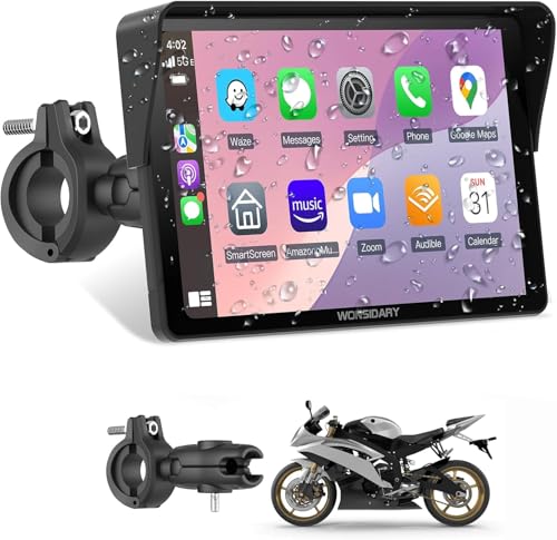 Wonsidary Carplay Moto de 7 polegadas ecrã tátil, sem fios Carplay e Android Auto, navegador GPS Moto ligar e usar com IP67 impermeável, sensor de luz, Bluetooth Trans, Siri/Google Assistant, EQ