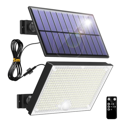 Topabol Luz solar para exterior, 400 LED holofotes LED para exteriores, 3 modos de luz solar com sensor de movimento impermeável, branco frio luzes solares LED exterior jardim para segurança e