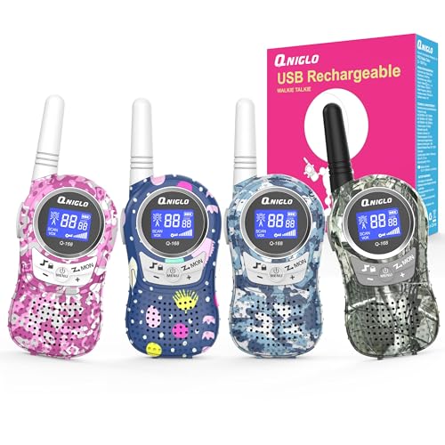 QNIGLO Q168Plus Camuflagem Walkie Talkie crianças 4 unidades, mãos livres VOX comunicação bidirecional, ferramenta de campo de futebol ao ar livre brinquedo espião CS, presentes crianças 3-14 anos (4