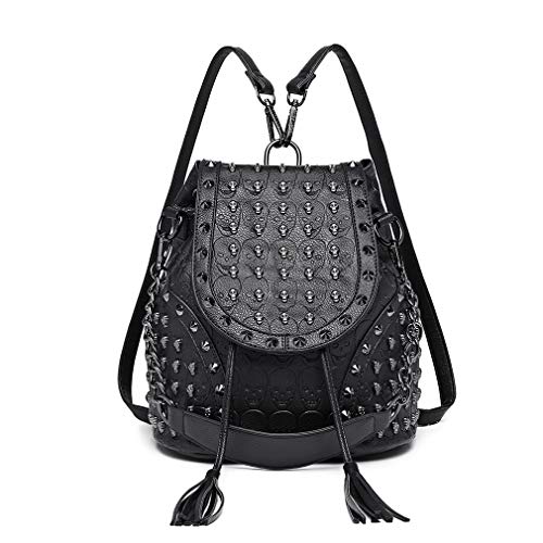 Miss Lulu Mochila Antirrobo para Mujeres, Bolsos Mochila para Mujer con Decoración de Clavos Calavera - Ideal para Festival, Noche en la Ciudad y Estilo Urbano