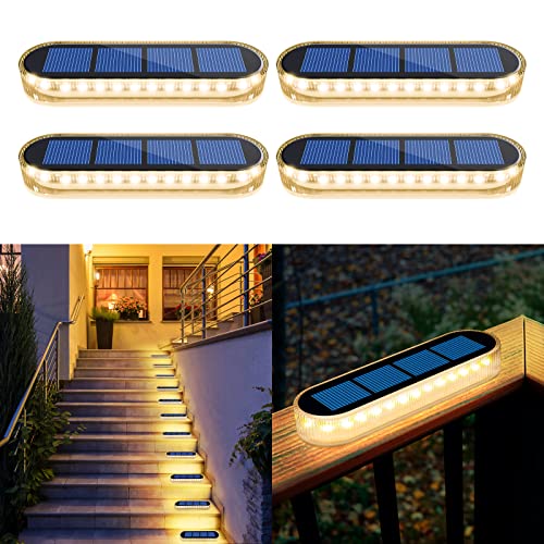 YiLaie Luz solar exterior, LED jardim, de escada branco quente 2700 K com ON/OFF automático de caminho IP68 impermeável holofotes, 4 peças