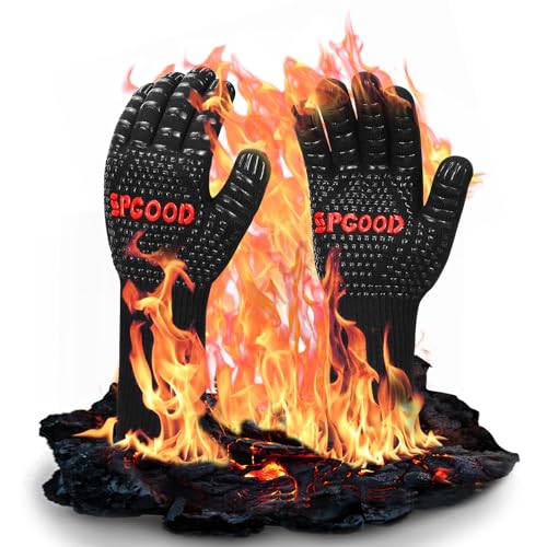 SPGOOD Luvas para churrasco luvas forno altas temperaturas longas, BBQ luvas resistentes ao calor até 800 °C para cozinha, grelha, forno micro-ondas, lareira preta (L/XXL)