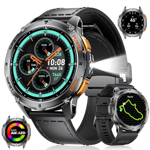 LIGE Relógio inteligente homem com GPS/altura e bússola, lanterna LED, 1,43'' AMOLED, 530 mAh, IP68 impermeável, 180 modos desportivos, mais de 30 dias de espera, chamadas Smartwatch para Android iOS
