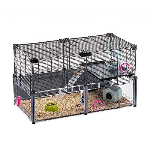 Gaiola de hamster, gaiola de rato MULTIPLA Hamster, em malha metálica e plástico reciclado, com acessórios, modular