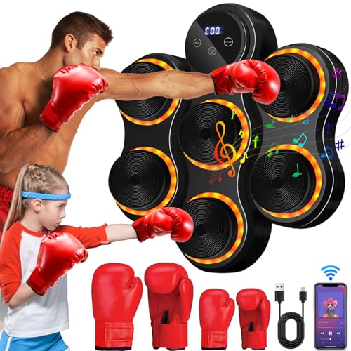 Yeelan Music Music Boxing Machine - máquina de boxe eletrónica LED, 9 modos de velocidade e modo de contagem, alvo de boxe montado na parede com luvas de boxe para adultos e crianças Exercise