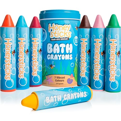 Honeysticks Crayons de banho Super Jumbo (embalagem de 7) não tóxicos, cera de abelha, para crianças dos 1 aos 3 aos 8 anos. Cores de qualidade alimentar, sem fragrância, não irritantes, excelente