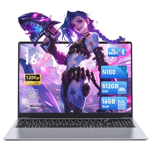 FUNYET portátil de 16 polegadas, computador portátil win11, processador N100, 16 GB RAM 512 GB SSD, 1920 x 1200 FHD portátil, teclado com retroiluminação notebook, ângulo de abertura de 180 °, 46,2