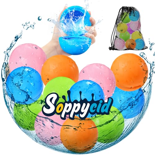 SOPPYCID Balões de água reutilizáveis, 12 peças balões de água jogos de água, balão de água bombas de brinquedos de piscina, jogos ao ar livre silicone bombas de água, balões de água para jogos de