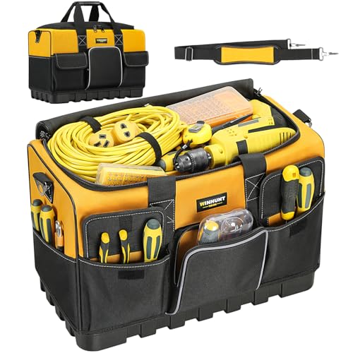 WINHUNT Bolsa de ferramentas, organizadores de ferramentas de 16 polegadas, bolsa de ferramentas grande de 600 denier para casa bricolage e armazenamento de equipamentos, amarelo e preto (50 cm)