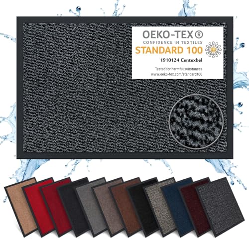 Carpet Diem Capacho antiderrapante 40 x 60 cm - armadilha de terra felpudo exterior e interior para uma entrada limpa - fácil de cuidar - cinzento claro - preto