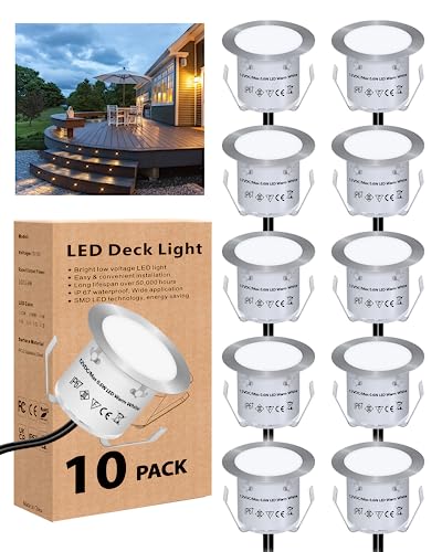 HIBOITEC 10 luzes de capa, luzes LED de iluminação de cobertura fagor 32 mm, iluminação branca quente, luzes de cobertura de tomada impermeáveis, para exteriores, jardim, azulejos de chão, escada,