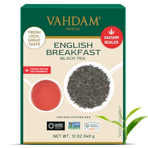 VAHDAM, Chá preto - folhas originais de pequeno-almoço inglês (340 g, 170 chávenas) forte, rico e crómio | chá de folhas soltas