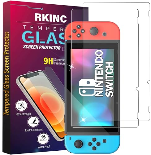 RKINC Protetor de ecrã [2 peças] para Nintendo Switch, vidro temperado película de vidro, 9H 0,33 mm [Garantia vitalícia][Anti-riscos][Anti-quebra][Sem bolhas]