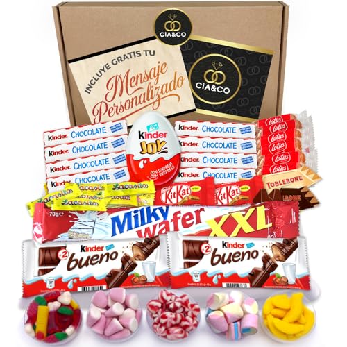 Lote de presente + 28 chocolates e ovo KINDER surpresa Joy, Bom jardim de infância e 400 g de carros sem glúten · um presente incrível para o dia da mãe, com cartão e texto personalizados