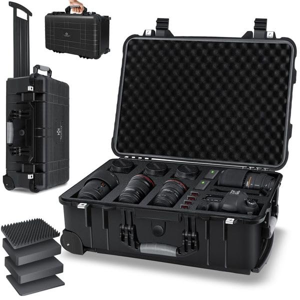 KESSER® Pasta de transporte para câmaras fotográficas, com espuma, mala rígida para câmara mala universal com rodas, impermeável Trolley para exteriores, resistente às intempéries, resistente às