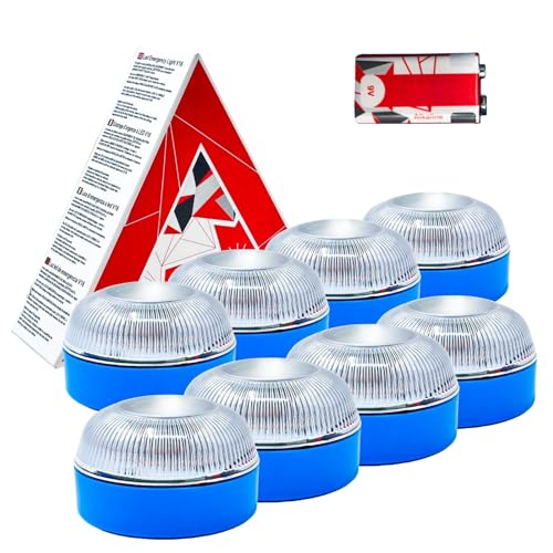 MAGIC SELECT 8 x luz de emergência V16 para sinalização de estrada de carro e moto. Luz amarela intermitente, base estampada e pilha 9 V 6 LR61 incluída.