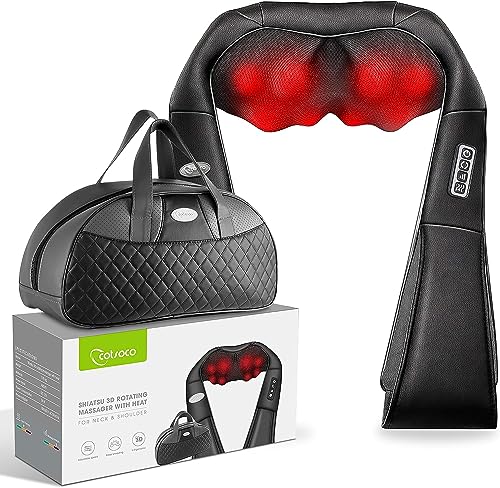 Massajador de pescoço e ombros com calor, Shiatsu massajador cervical e costas, massagem rotativa de amassamento 3D, velocidade ajustável - presentes originais para mulher/homem