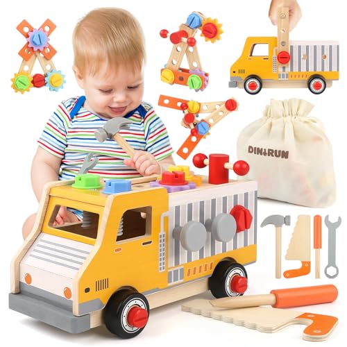 DINORUN Ferramentas brinquedo montessori caixa ferramentas brinquedos de madeira 47 peças, jogos educativos presente meninos meninas 3 4 5 6 anos