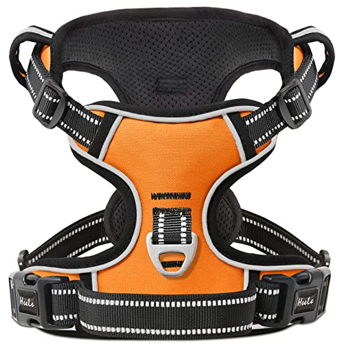 HEELE Arnês anti-puxões para cão respirável com aderência acolchoada e linhas refletoras - vários utilitários, soft - pequenos, laranja, S