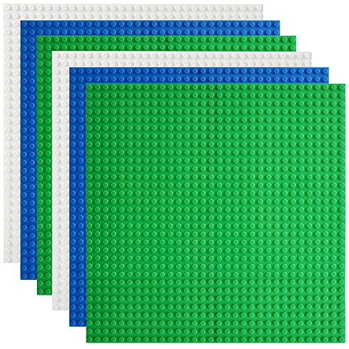 Lekebaby 6 placas de construção, compatível com a maioria das marcas, 25 x 25 cm, placas brancas azuis verdes