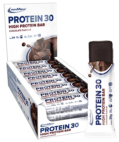 IronMaxx Proteína 30 barra proteica- chocolate 24 x 35 g | barra de proteína sem óleo de palma e sem glúten com vitaminas | adequado para alimentação baixa em açúcar e carboidratos