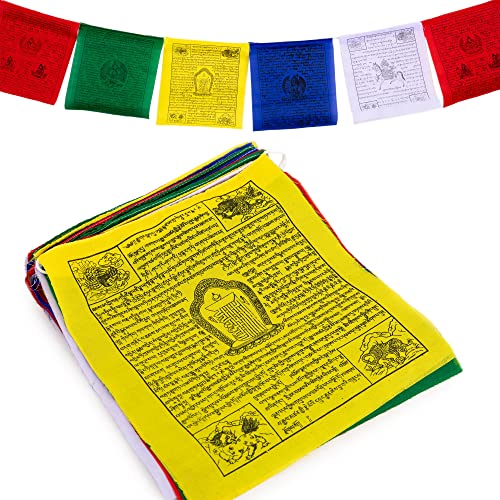 Grandes bandeiras de oração tibetanas – bandeiras tradicionais impressas à mão de 10 x 12 polegadas, feitas à mão no Nepal, bandeiras de cavalo de vento afirmação [25 bandeiras]