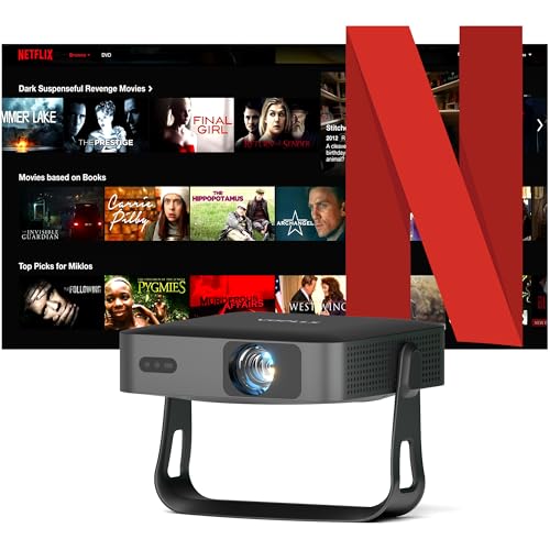 Netflix Oficial/Giratório de 360°: mini projetor portátil 4K com foco automático/keystone, VOPLLS Smart Projetor 600ANSI 1080P Full HD WiFi6, Bluetooth para telemóvel e exterior/cinema em casa