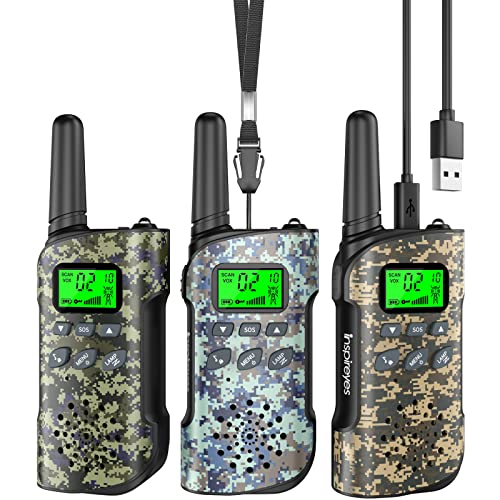 Inspireyes Walkie Talkie crianças recarregável, 48 horas de tempo de trabalho, 3 quilómetros de longo alcance, presentes de aniversário, brinquedos ao ar livre para crianças dos 3 aos 12 anos, pacote