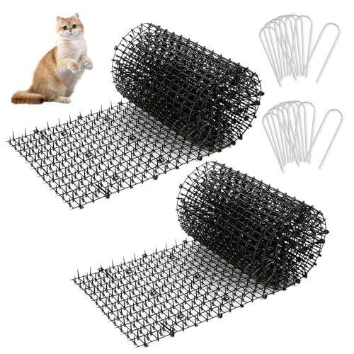 2 rolos de 200 x 30 cm, tapete anti-gato com palheta, grelha repelente de gatos WADEO, com 16 grampos de jardim, esteira anti-gato com grade de jardim de espinhas para jardins interiores e exteriores