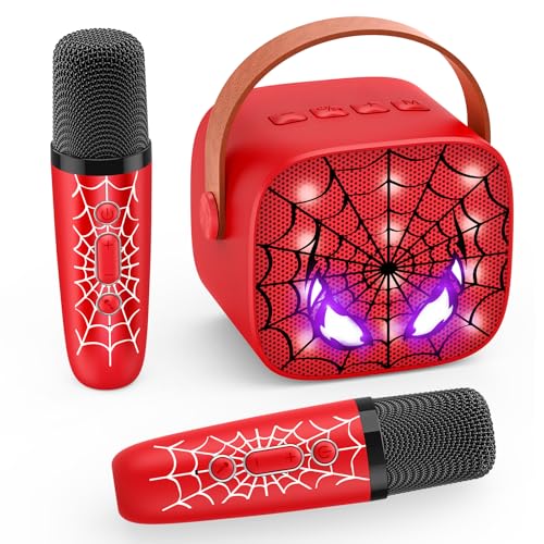 Braxel Presente criança 3-12 anos, karaoke infantil com 2 microfone Bluetooth brinquedos Spider crianças 3-12 anos microfones sem fios karaokê presentes Páscoa para crianças microfone para cantar