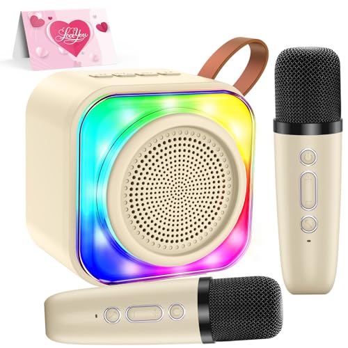 Presente menina 3-12 anos, karaoke 2 microfones sem fios, microfone karaoke infantil brinquedos altifalante Bluetooth portátil com luzes LED - presente de Natal para meninas e meninos cantar