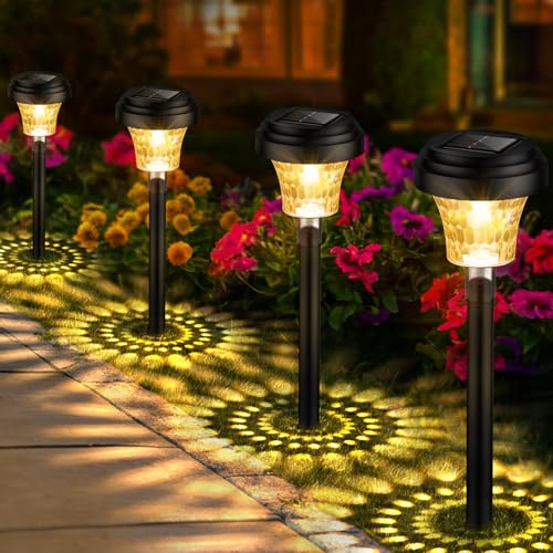 FOMYHEARD - Candeeiro solar exterior para jardim, 8 peças, luz solar ao ar livre com luz quente e 7 cores RGB, IP65, impermeável, iluminação exterior solar para estradas, decoração de jardim
