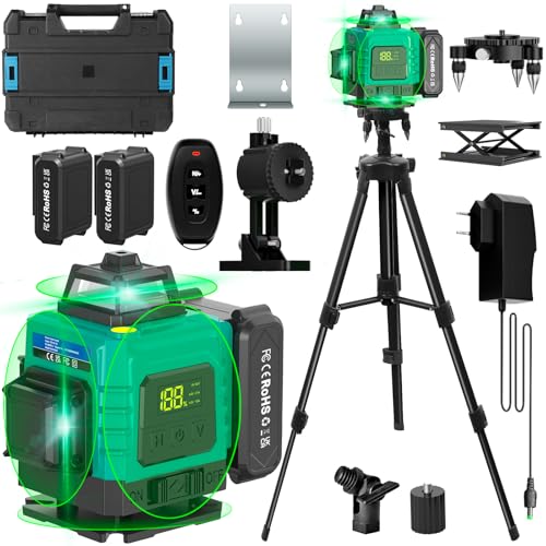 4 x 360° nível laser com suporte de tripé - nível laser 4D automático de 16 linhas com bateria de 3600 mAh, com controlo remoto, para obras, interiores