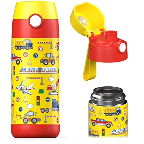 JARLSON® Garrafa de água para crianças "MALI" – Garrafa de água térmica de aço inoxidável, sem BPA, à prova de fugas, garrafa infantil, 350 ml