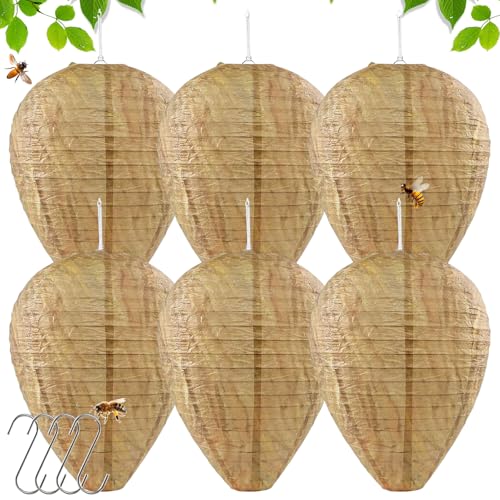 6 peças ninho de vispas, anti-vispas exteriores, pendurar ninho de vispas falsas, isca em forma de ninho de artificial, armadilhas avispas exterior para casa e jardim ao ar livre