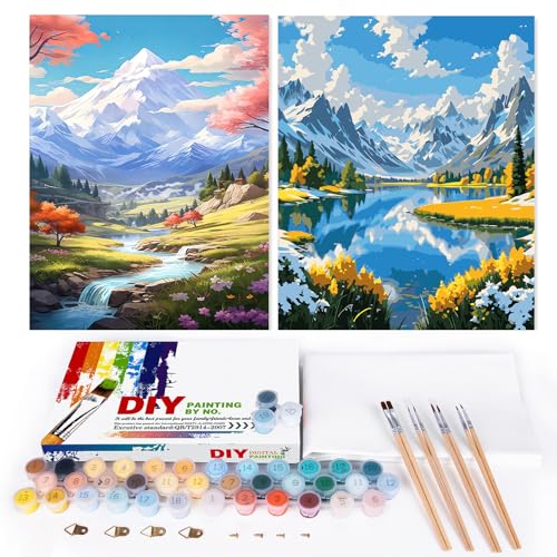 EFOTIML Kit de pintura por números para adultos iniciantes e crianças 8-12, 16 x 20 Canva para kits de pintura para adultos em caixa colorida (sem moldura) - montanha de neve e lago (2 unidades)